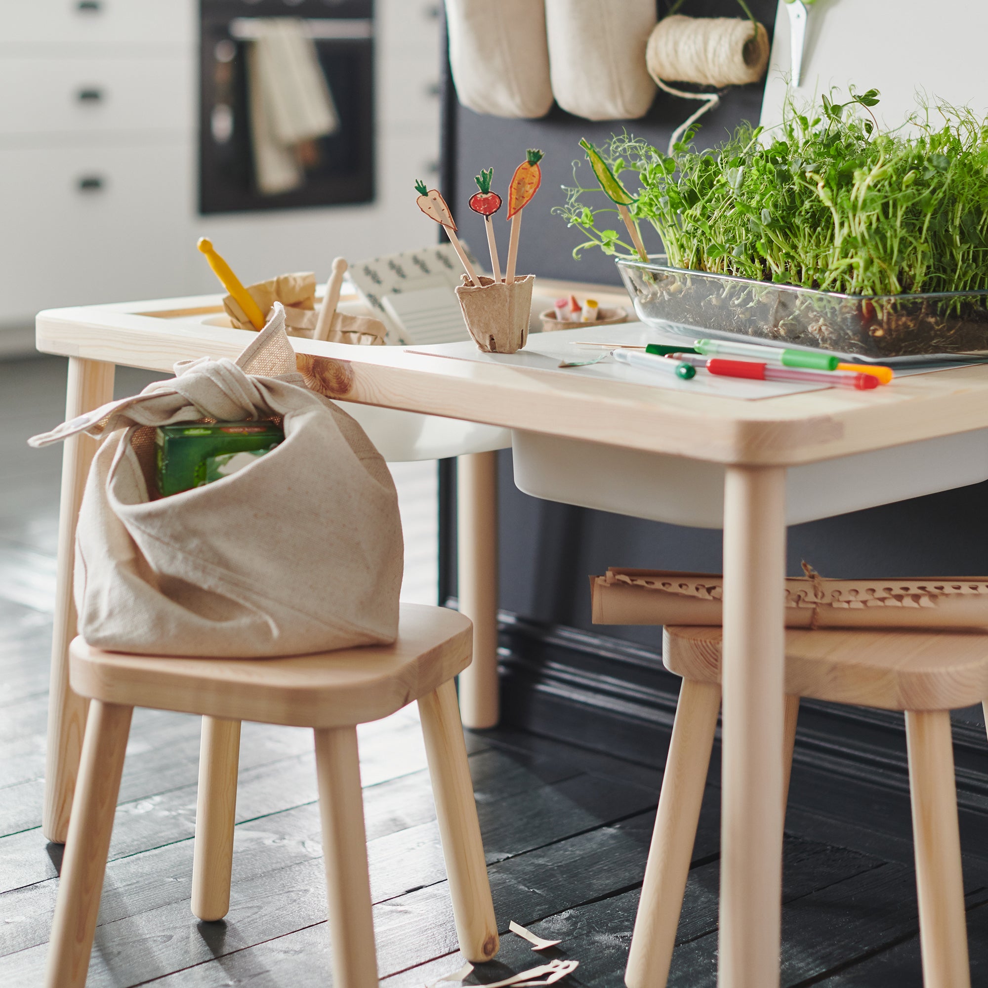 FLISAT Children's Table with Baskets, 83x58 cm