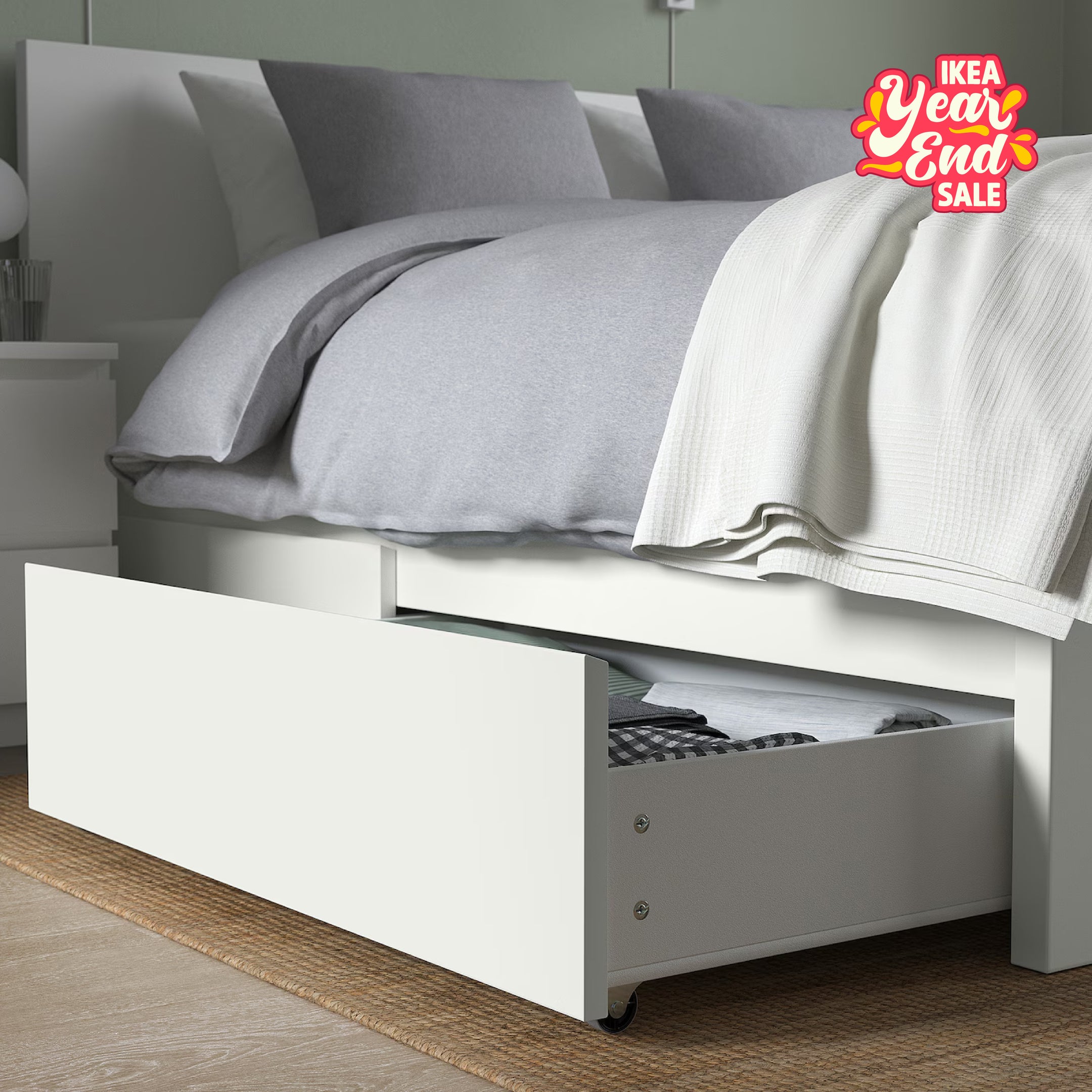 MALM Bed frame w/ 2 Storage Boxes, 150x200 cm