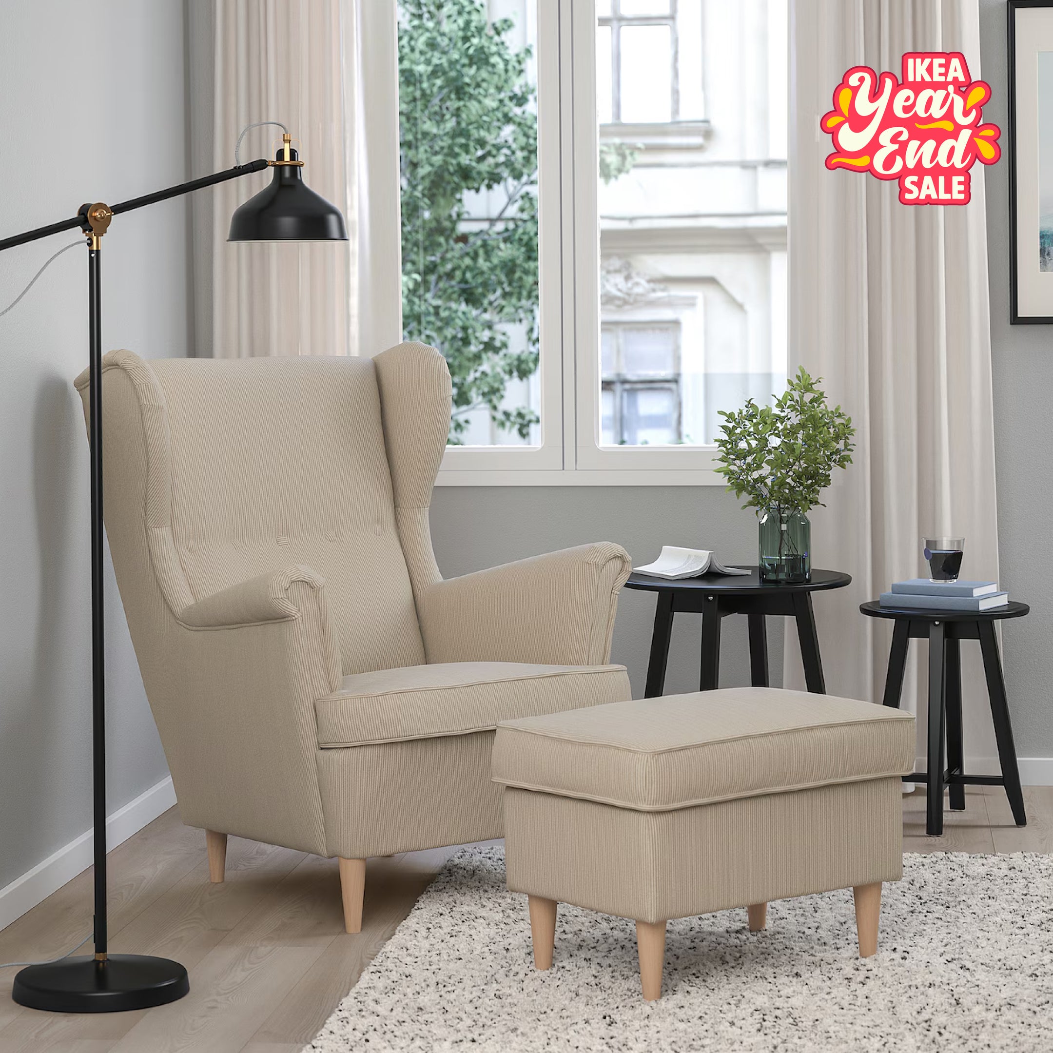 STRANDMON Armchair & Footstool, Kelinge Beige