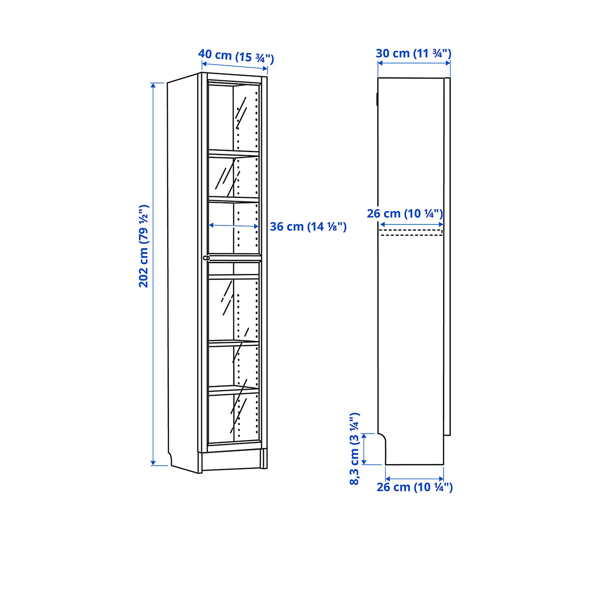 BILLY / OXBERG Bookcase with Glass Door, 40x202 cm